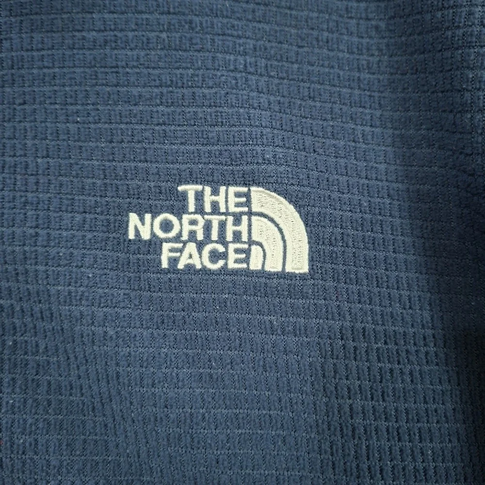 The North Face Mens L Waffle Knit Cap Rock Fleece Quarter Zip Pullover Navy Blue
